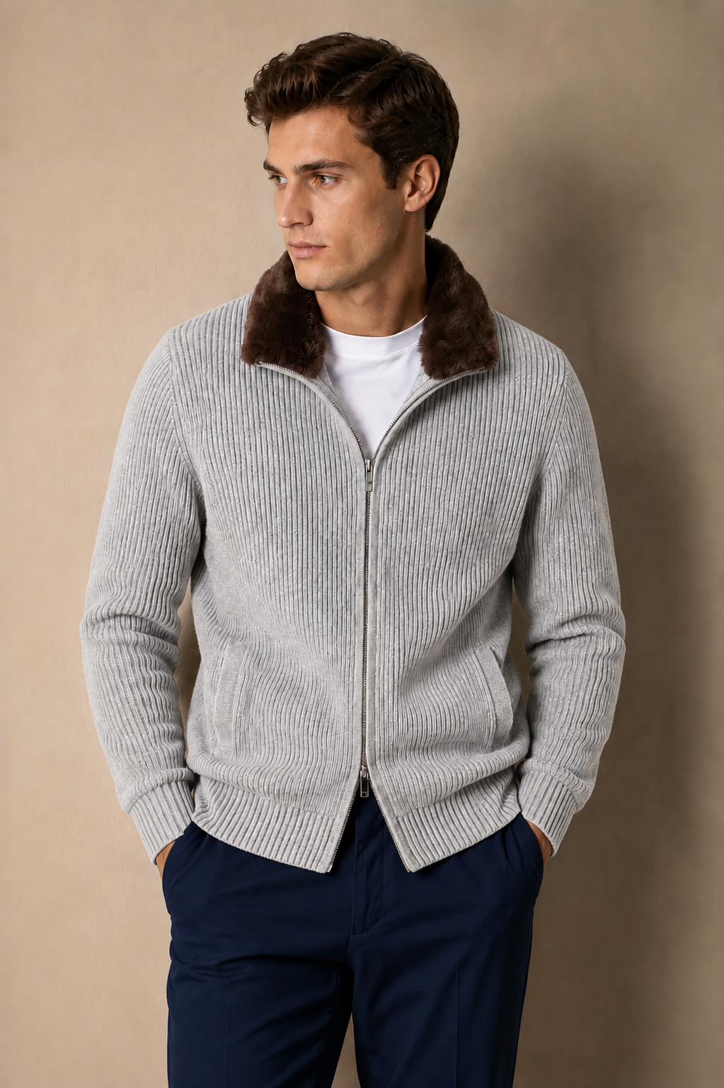 Fur Zipper "Stockholm"- Light Grey