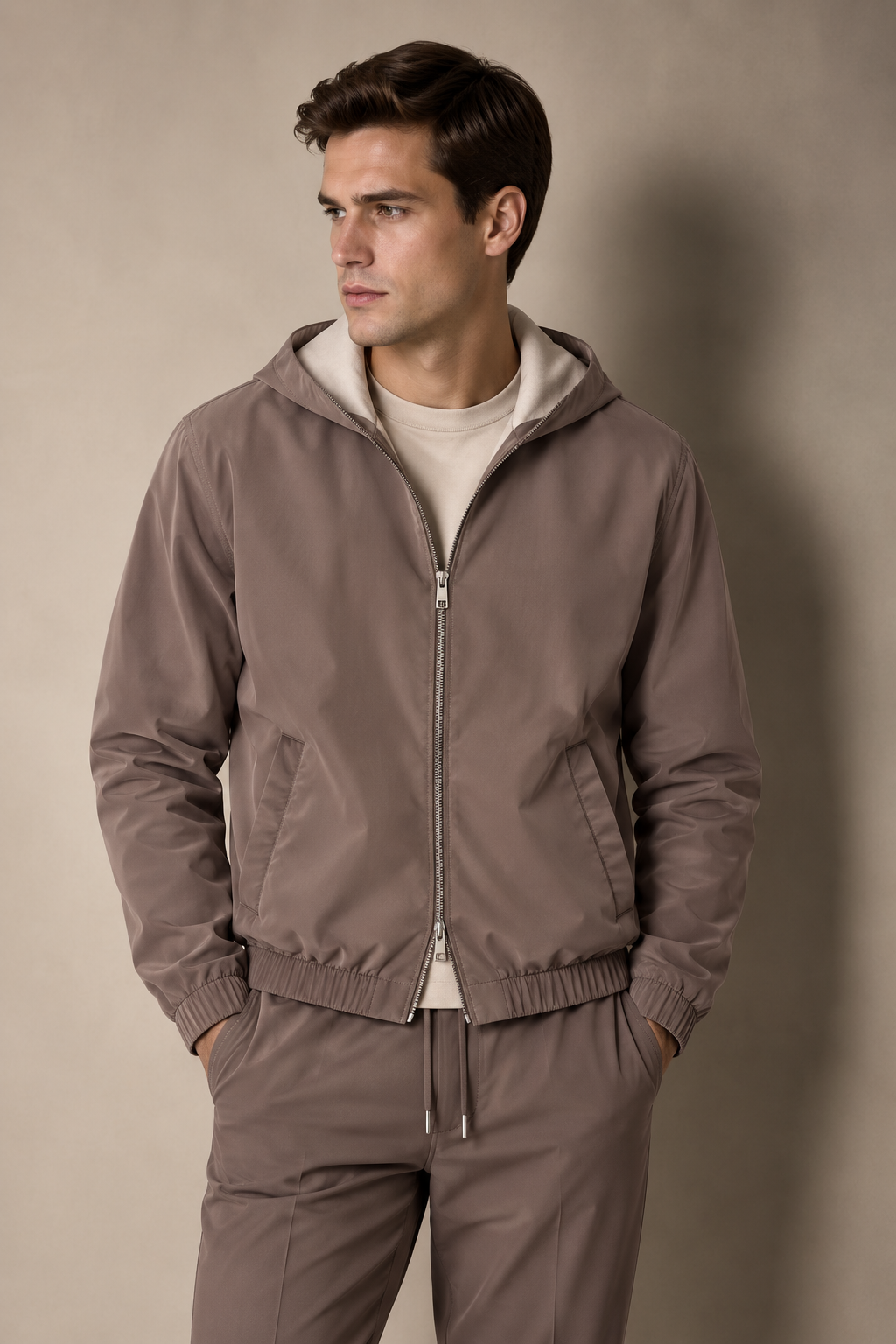 Hooded Resort Jacket by ATELIER- Taupe