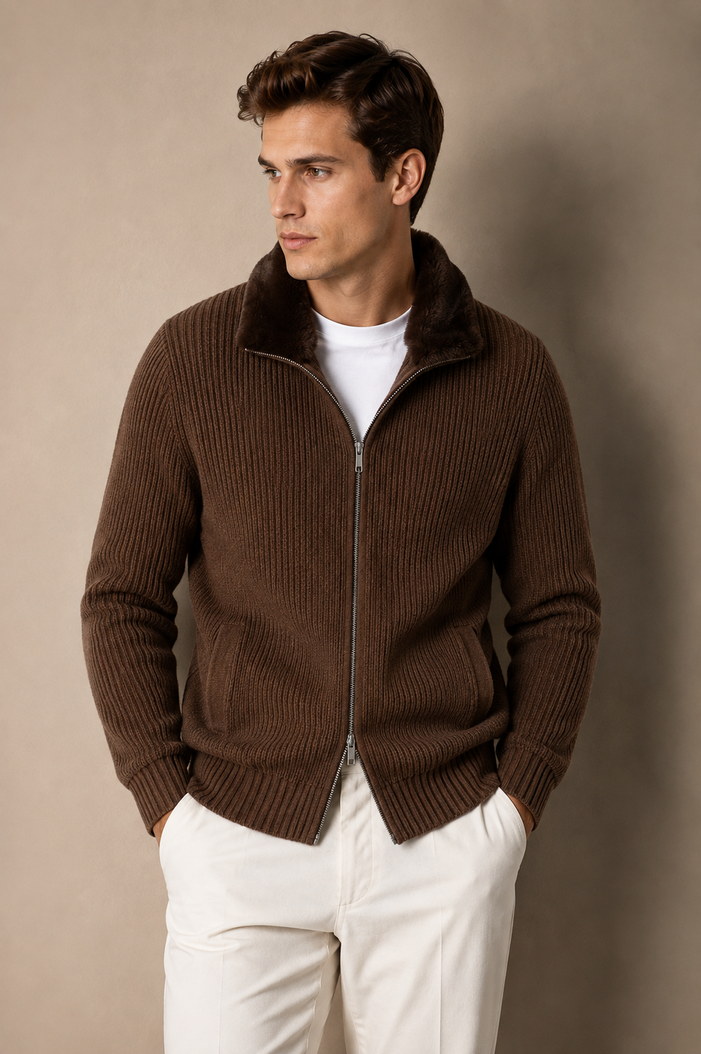 Fur Zipper "Stockholm"- Light Grey