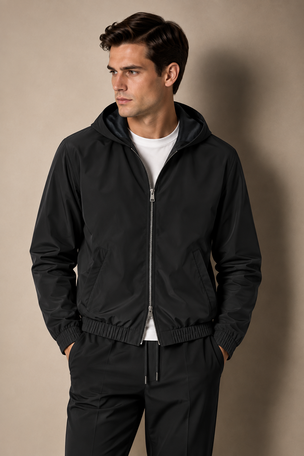 Hooded Resort Jacket by ATELIER- Onyx Black