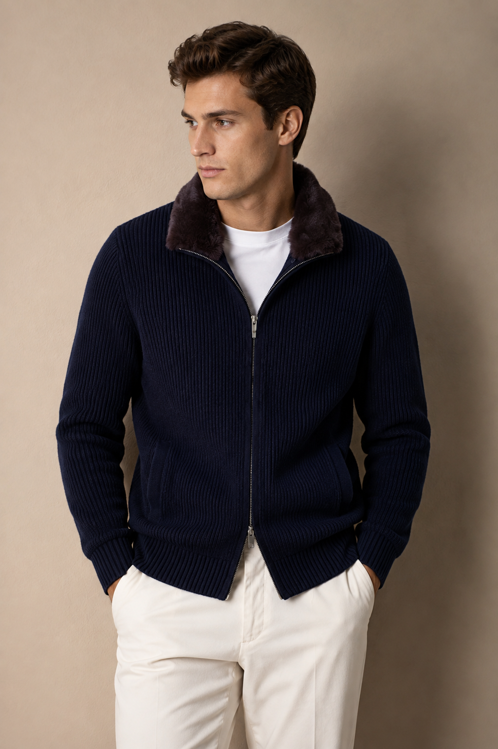 Fur Zipper "Stockholm"- Light Grey